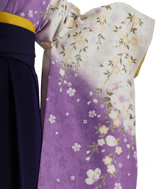 卒業式袴レンタルNo.581[2Lサイズ][清楚]白×紫グラデ・桜